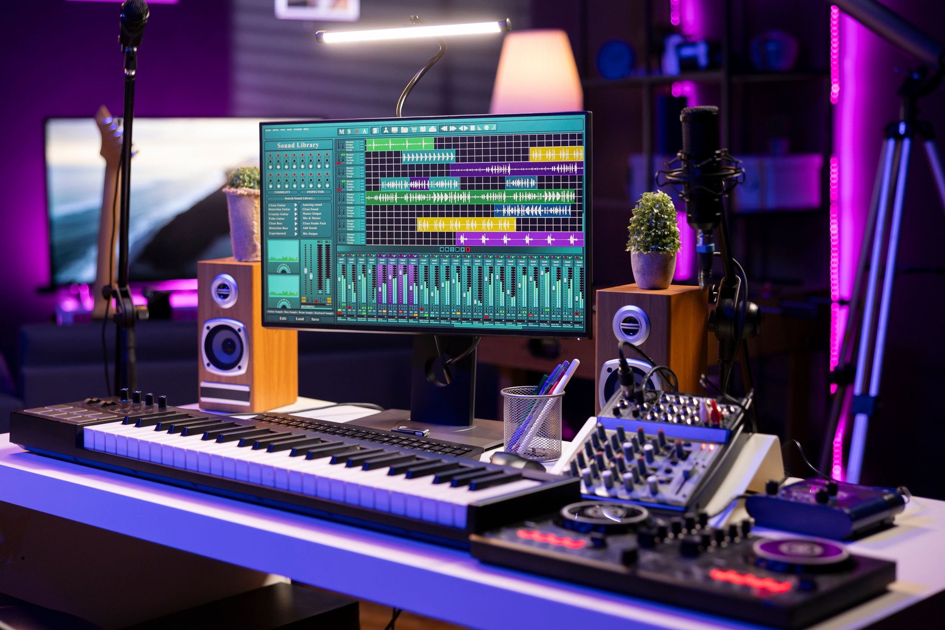 Empty space used for recording music on electronic tools in home studio